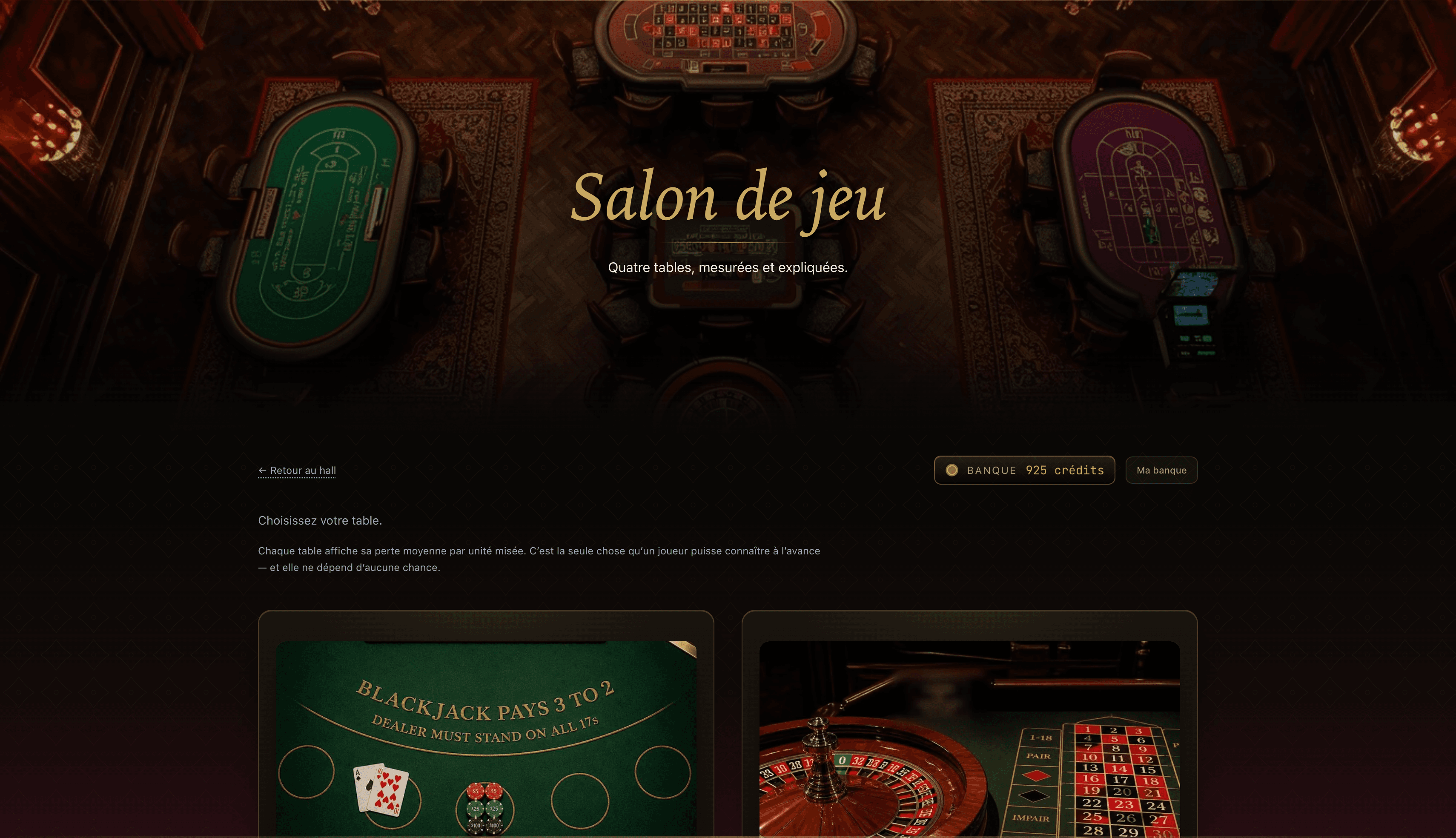 Aperçu de l'application Casino Lab