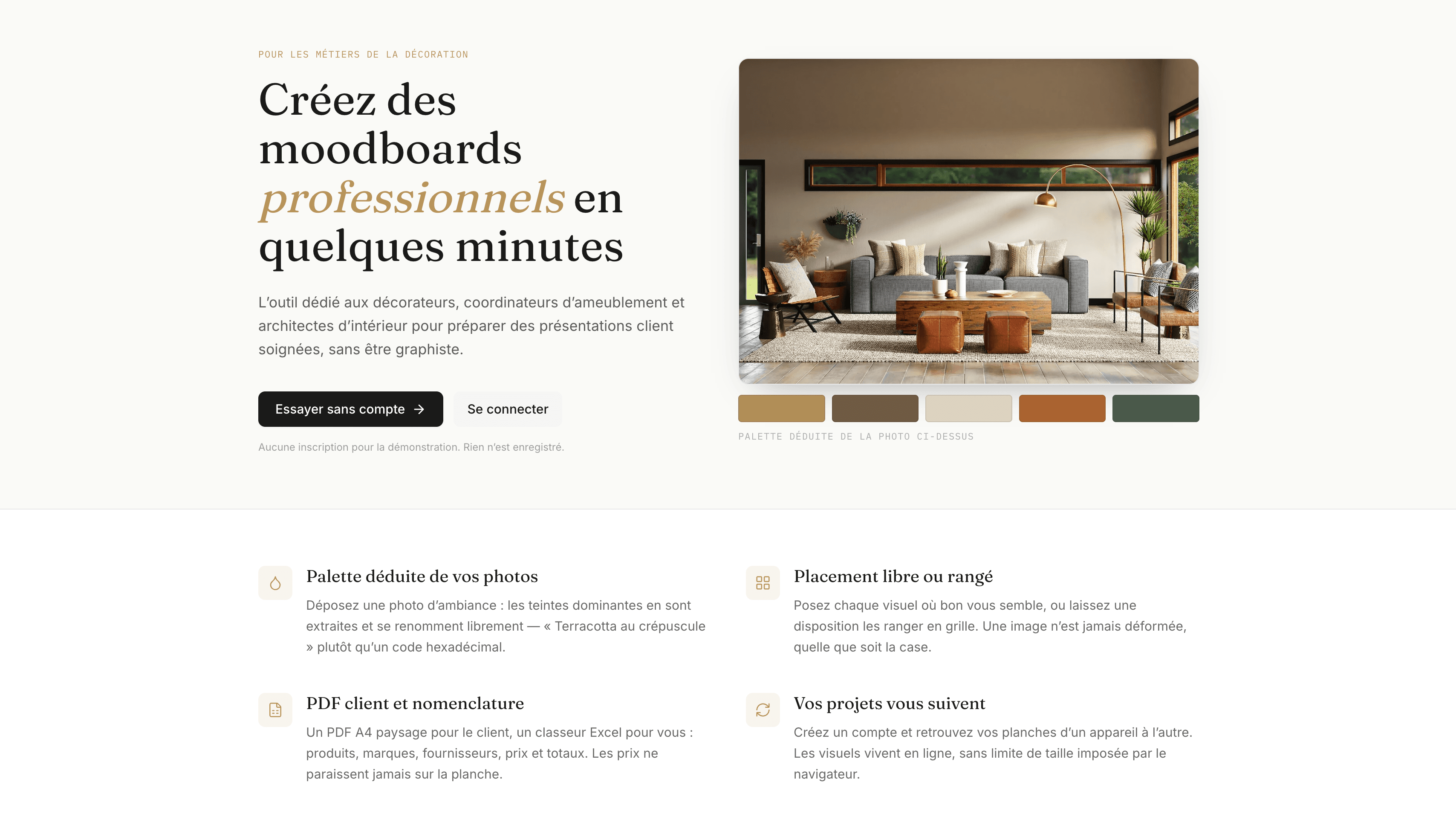 Aperçu de l'application Moodboard Pro